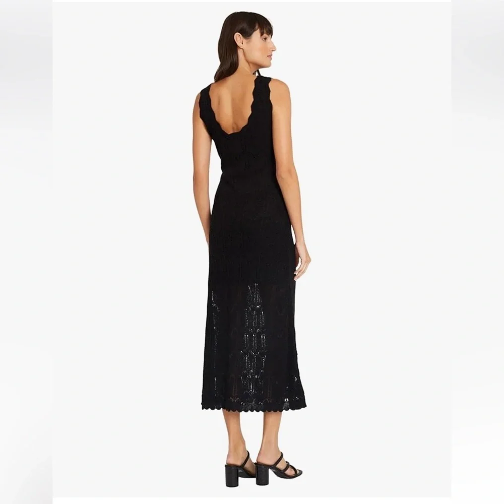 Luxely Wilder Sleeveless V-Neck Knit Midi Scalloped Hem Dress Black S